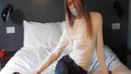 0050 Fluffy Socks Make for a Massive Mouth Stuffing in my Self-Gagged Day Out! Duct Tape Gag for Girl in Glasses! Part 1 of a 2 Part Custom Video! WMV Version