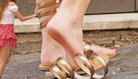 Play with Sara's feet while she sports gleaming leg wrap sandals - Video update 13110