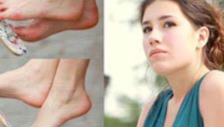 Elisa's shiny flip flops shoe dangling - 13060