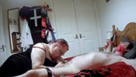 Spreadeagled post orgasm blowjob torment PART 2 OF 2- Cam 2-BBW domination,BBW bondage,man in bondage,male bondage,amateur,tied to bed,man tied up,bound and gagged man,handjob,edging,edged,naked man,wand,post cum play,post orgasm torment,polishing,whipped