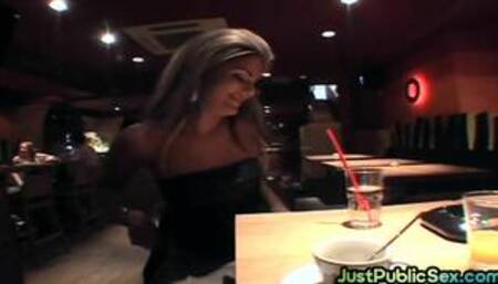 Public slut fucked at restaurant by BWC in bathroom