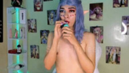 Cuttie girl blowing and playing balloons