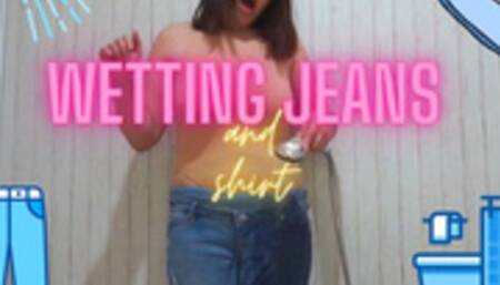 Wetting Blue Jeans in shower