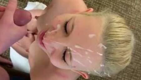 Big Eyed Blonde Takes Massive Facial