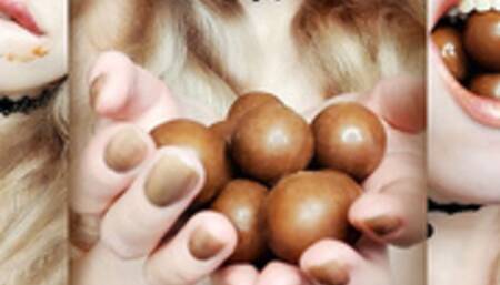 Eating chocolate balls as much as possible