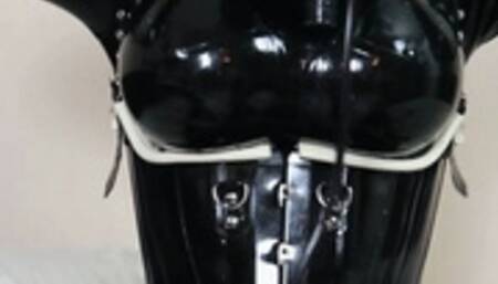 Latex Doll Pumps Inflatable Hood, Locked in Rubber, and Vibrates Herself