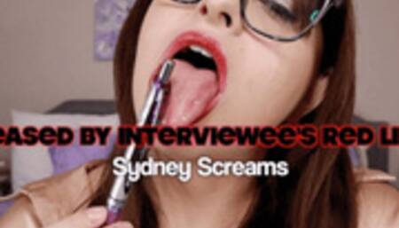 Teased by Interviewee's Red Lips - A lipstick fetish scene featuring: office domination, tongue fetish, POV, and blackmail fantasy - 720 MP4