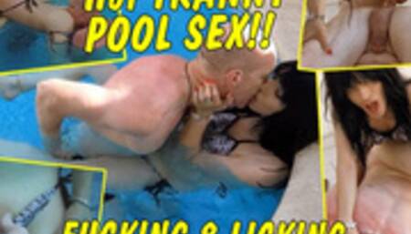 Tranny and Guy have Sex in swimming pool on vacation! Blowjob and Assfuck!