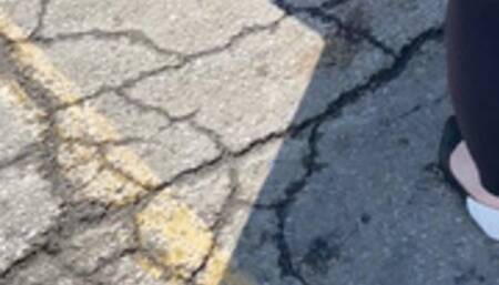 Addison in flats and heel pops