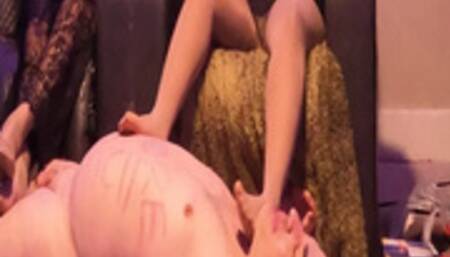 Loser at Two Goddesses Feet as they Watch Tv