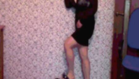 Pump up balloons with muscular legs in new slippers with sexy bows before the explosion