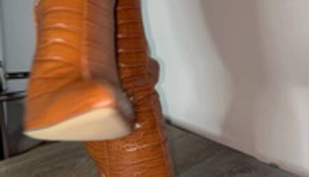 Stunning POV Bootjob with Paris Texas Croc Brown Stiletto Heeled Knee High Patent Leather Boots
