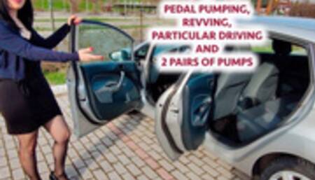 SEXY CAR DEALER SHOWS YOU THE CAR - PEDAL PUMPING, REVVING, PARTICULAR DRIVING AND 2 PAIRS OF PUMPS (Video request)