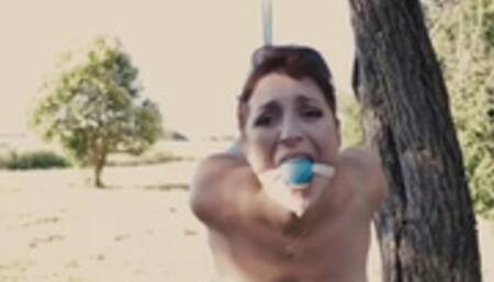 Royal tied to tree- massive drool & hands up