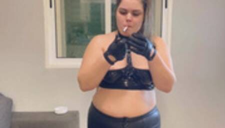 Smoking with leather gloves