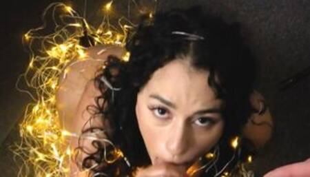 Curly curvy Latina housewife performs sloppy oral