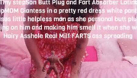 Tiny stepSon Butt Plug and Fart Absorber Latina stepMOM Giantess in a pretty red dress white panties uses little helpless stepSON as she personal butt plug Farting on him and making him smell it when she wants Hairy Asshole Real Milf FARTS ass spreading m