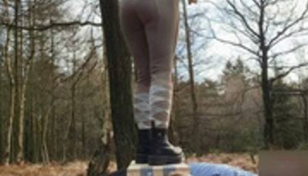 Cockcrush with dirty platform boots on cockboard with imprints