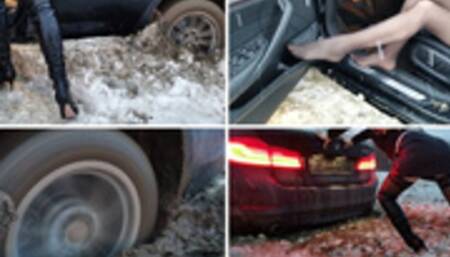 EXCLUSIVE: Russian girl stuck in BMW 5-series in deep mud with crazy drift and hot masturbation in 4K