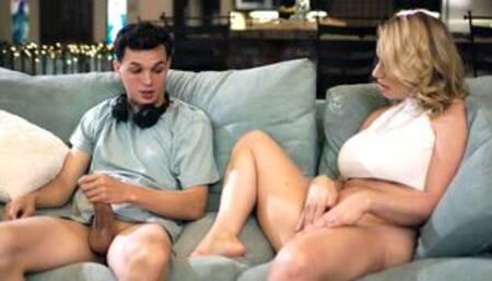 Stepmom catches stepson stroking cock