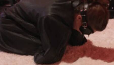 Lilith is bound in a pet crawler bitch-suit, walks around ass exposed and tries to escape