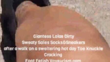 Giantess unaware in black jean shorts and guess high heeled hightop sneakers Giantess Lolas Dirty Sweaty Soles Socks&Sneakers after a walk on a sweltering hot day Toe Knuckle Cracking Foot Fetish Voyeurism cam mov