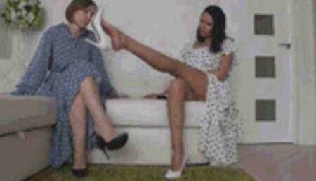 Dangling in black and white shoes with polka dot dresses IV