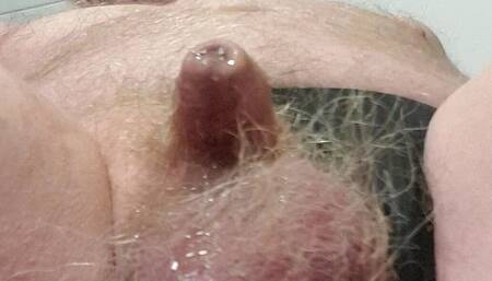 Tiny dick peeing and cumming
