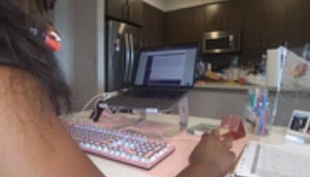 annoying boyfriend farts on ebony girlfriend while trying to work