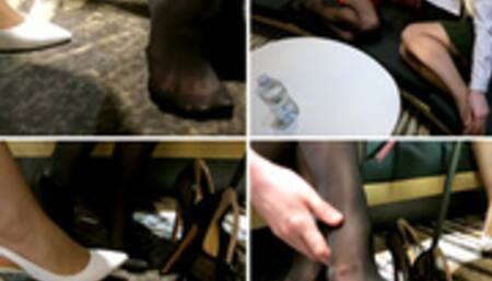 Two sexy girls in nylons foot stepping fight in 4K