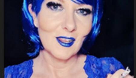 MILF smoking Marlboro Menthol 100 with sexy mystic blue lips and blue wig