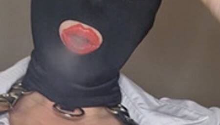 POV Smoking masked mistress sits on her small human ashtray slut and has her swallow ash and spit