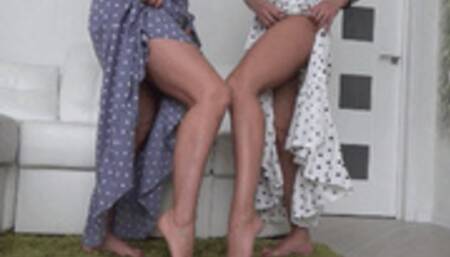 Look under our long polka dot dresses and jerk off 3U