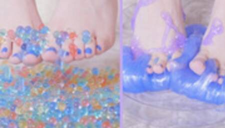 4K Footfetish orbeez & slime play