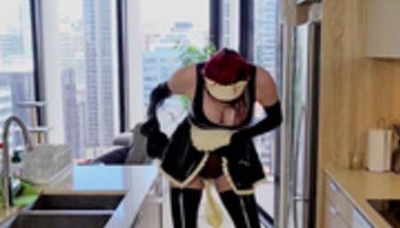 Fulfilling my Owner's Desires in my Pisspant and Latex Maid Outfit