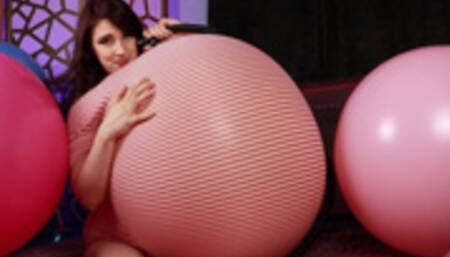 Balloon Belly Overinflating and Popping in Pink and White Striped Dress