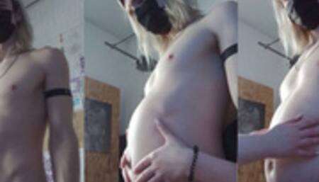 Im overfilled with air pump and girl slap my bloated belly