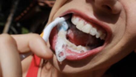 Deep thorough brushing and flossing ~ SD - EXTREME close up Katherine green brushing teeth flossing spitting tongue mouth lips fetish