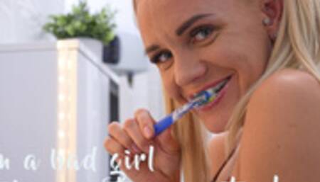 Nina wets her panties while washing teeth's