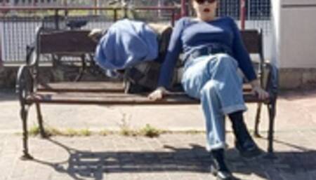 Crossed legs orgasm on the train station