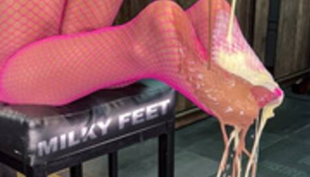 Milk Pouring On My Sexy Nylon Feet In The Pink Fishnets