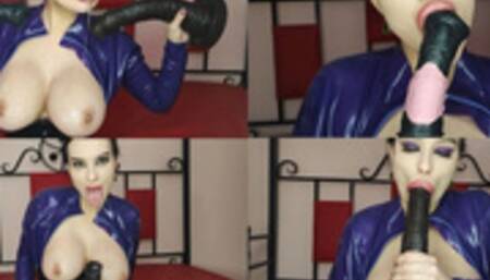 Sucking 2 huge cocks in latex