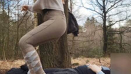 Buttdrops on cock, balls, chest and stomach in hot riding leggings