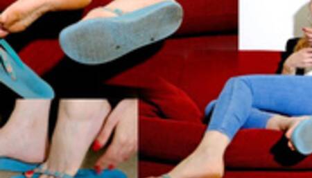 Severine teases with blue flip-flops on her feet - Video update 13211