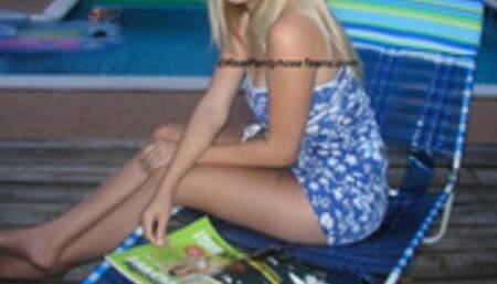 19yo Danielle Trixie Tan Pantyhose by the pool MP4 1280X720