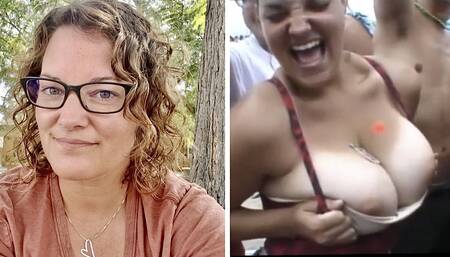 Katie Kuehler bares huge tanlined titties @ beach