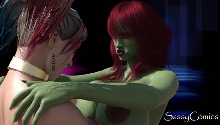 Harley Quinn fucking Poison Ivy With Neon Strapon Dildo