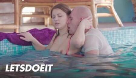 Lana S Underwater Fuck with Bald Stud by the Pool