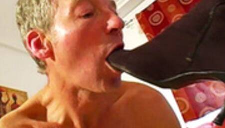 Clean my dirty boots while I fuck your mouth with them - Mistress Amber Leigh & Osel - MP4 Clip