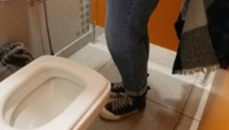 Fatty in busy Mall toilet at sush hours